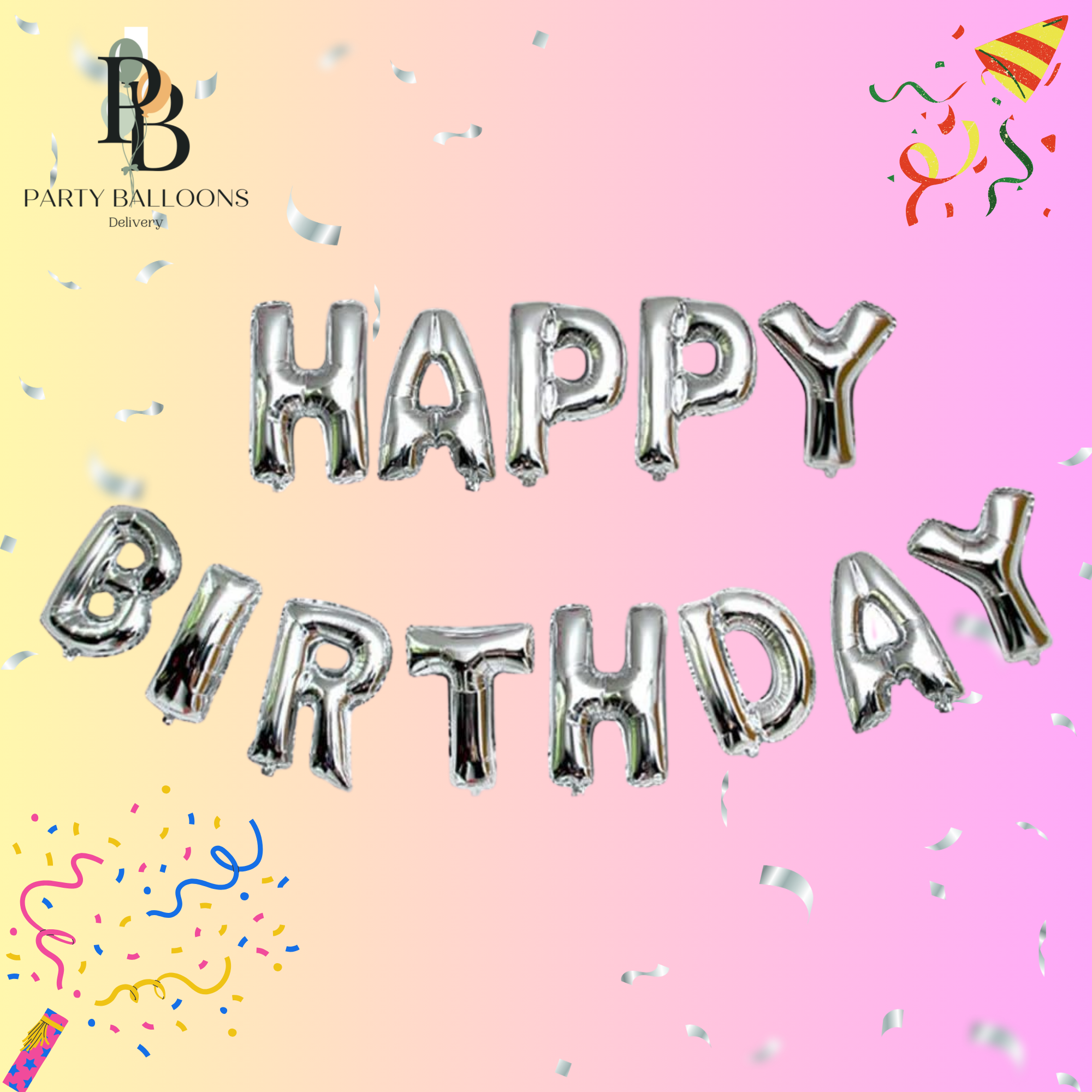 16 Inch Silver Happy Birthday Banner Balloons