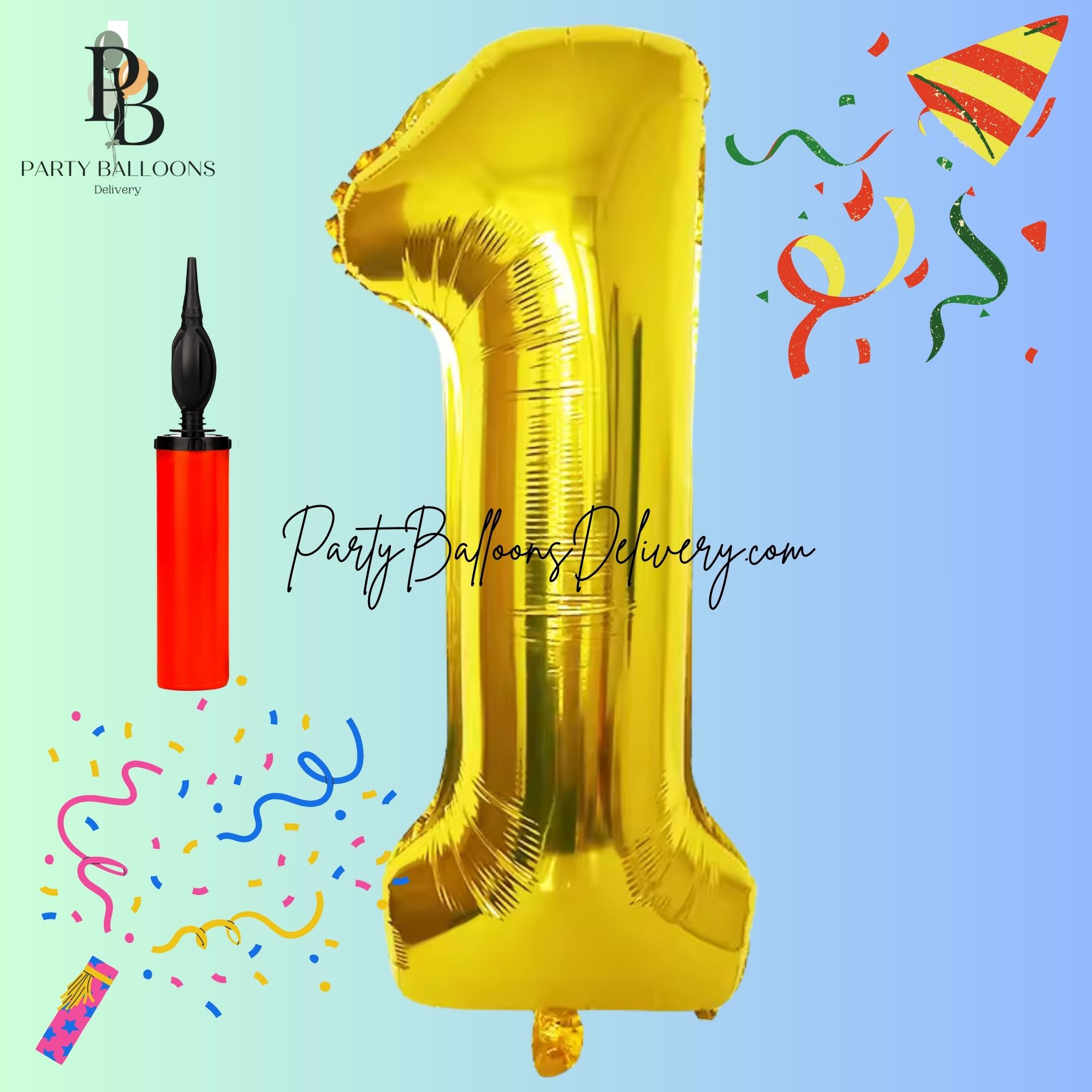 32″ Gold Number 1 Balloon With Pump