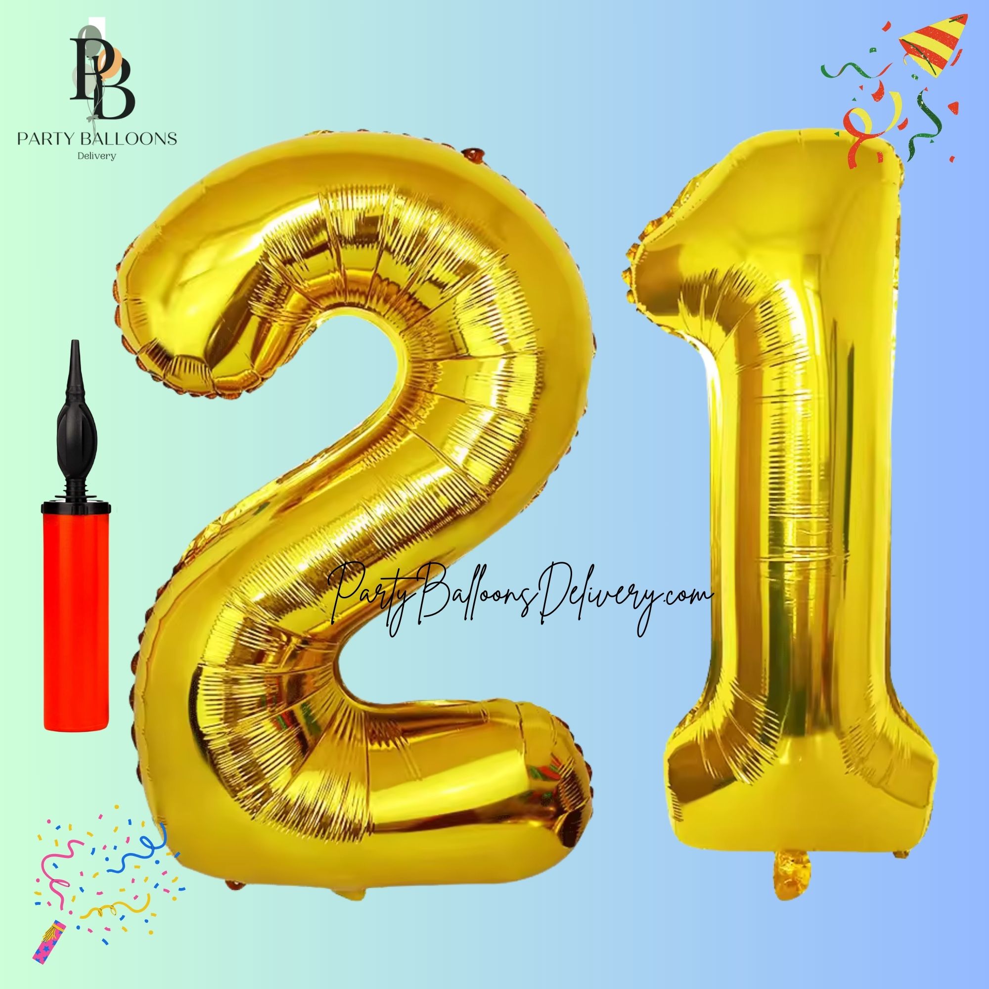 32″ Gold Number 21 Balloon With Pump