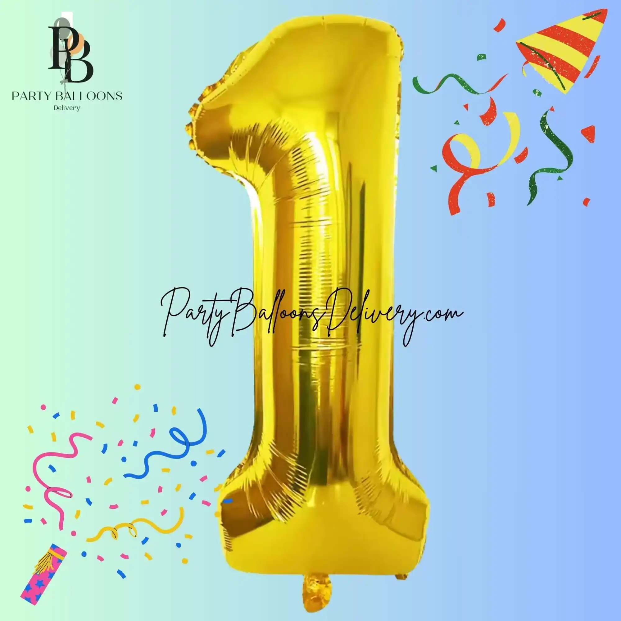 32 Inch Big Gold Large Number 1 Mylar _ Foil Balloon For Helium & Air Filled Premium Self-Seal Balloons, For Birthday, Anniversary, Graduation, Or Any Milestone Party Decoration PARTY BALLOONS DELIVERY