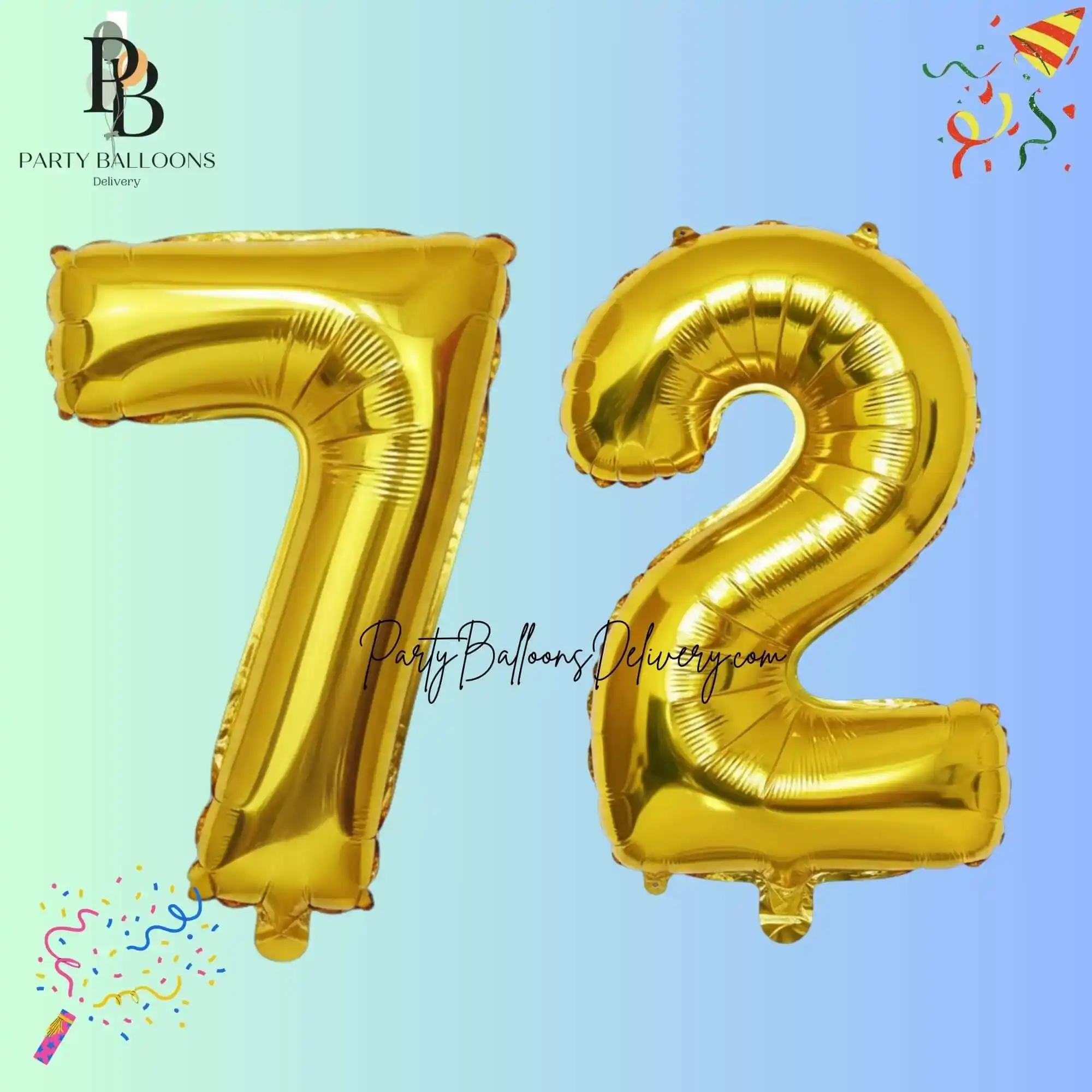 32 Inch Big Gold Large Number 72 Mylar _ Foil Balloon For Helium & Air Filled Premium Self-Seal Balloons, For Birthday, Anniversary, Graduation, Or Any Milestone Party Decoration PARTY BALLOONS DELIVERY
