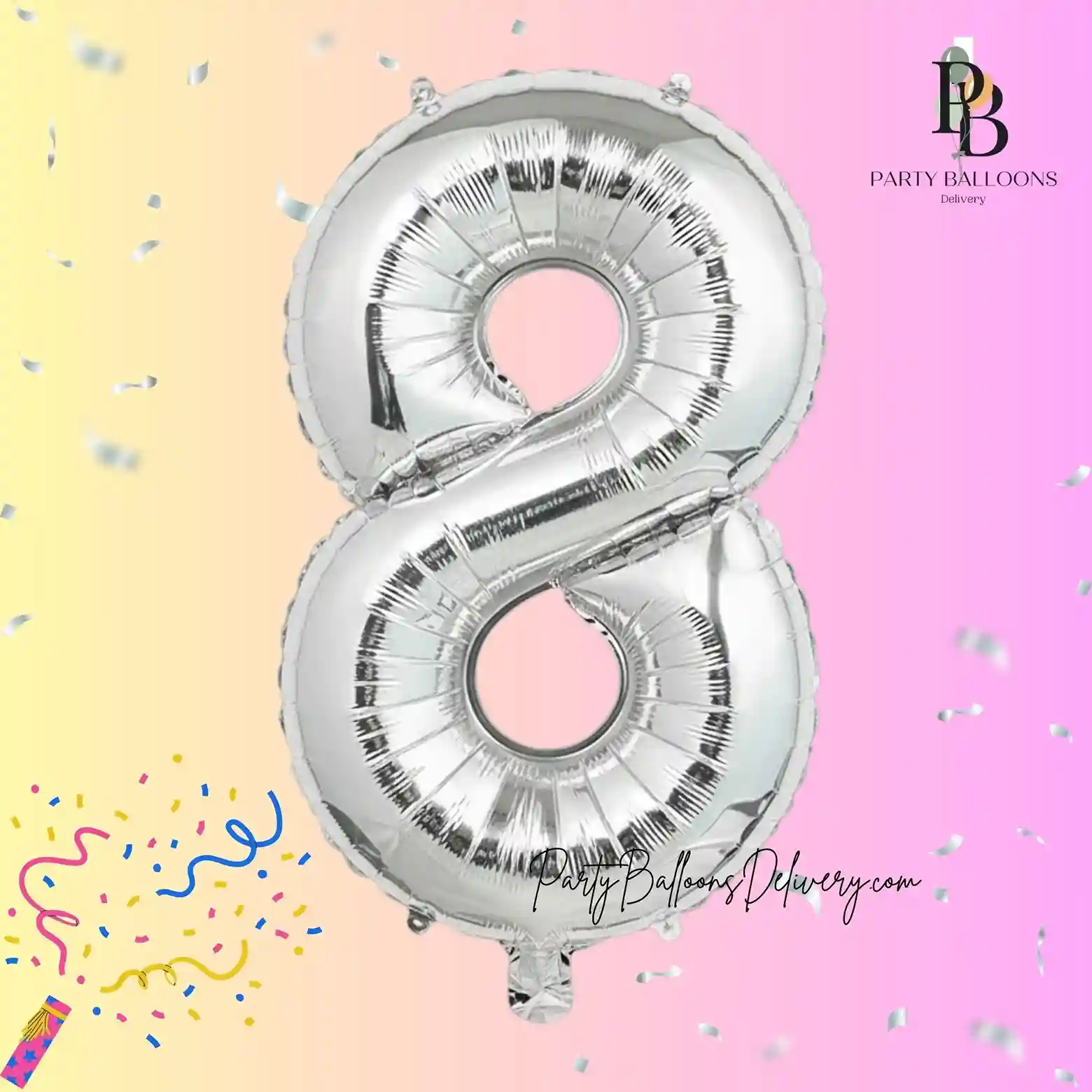 32 Inch Big Silver Large Number 8 Mylar _ Foil Balloon For Helium & Air Filled Premium Self-Seal Balloons, For Birthday, Anniversary, Graduation, Or Any Milestone Party Decoration PARTY BALLOONS DELIVERY