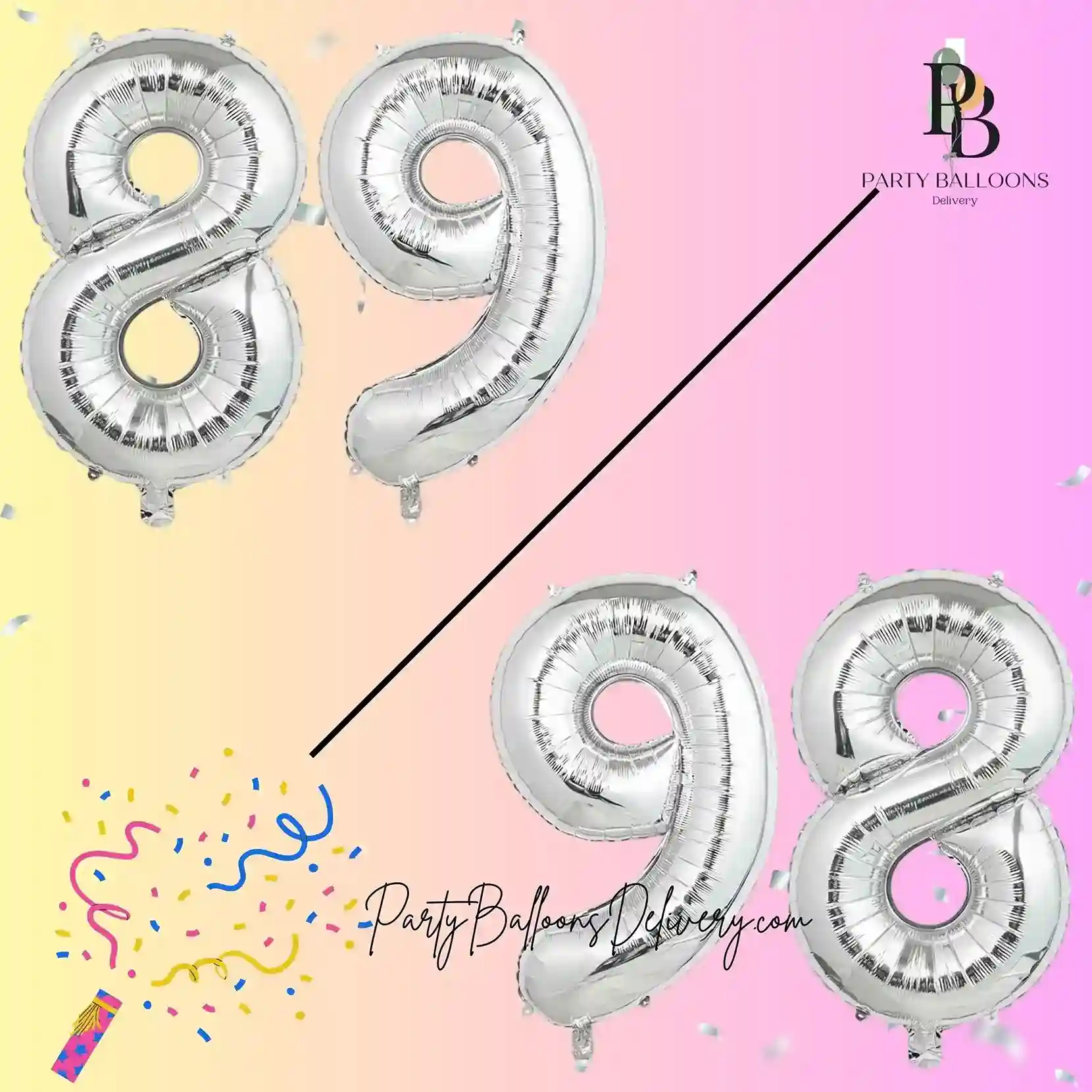32 Inch Big Silver Large Number 89/98 Mylar _ Foil Balloon For Helium & Air Filled Premium Self-Seal Balloons, For Birthday, Anniversary, Graduation, Or Any Milestone Party Decoration PARTY BALLOONS DELIVERY