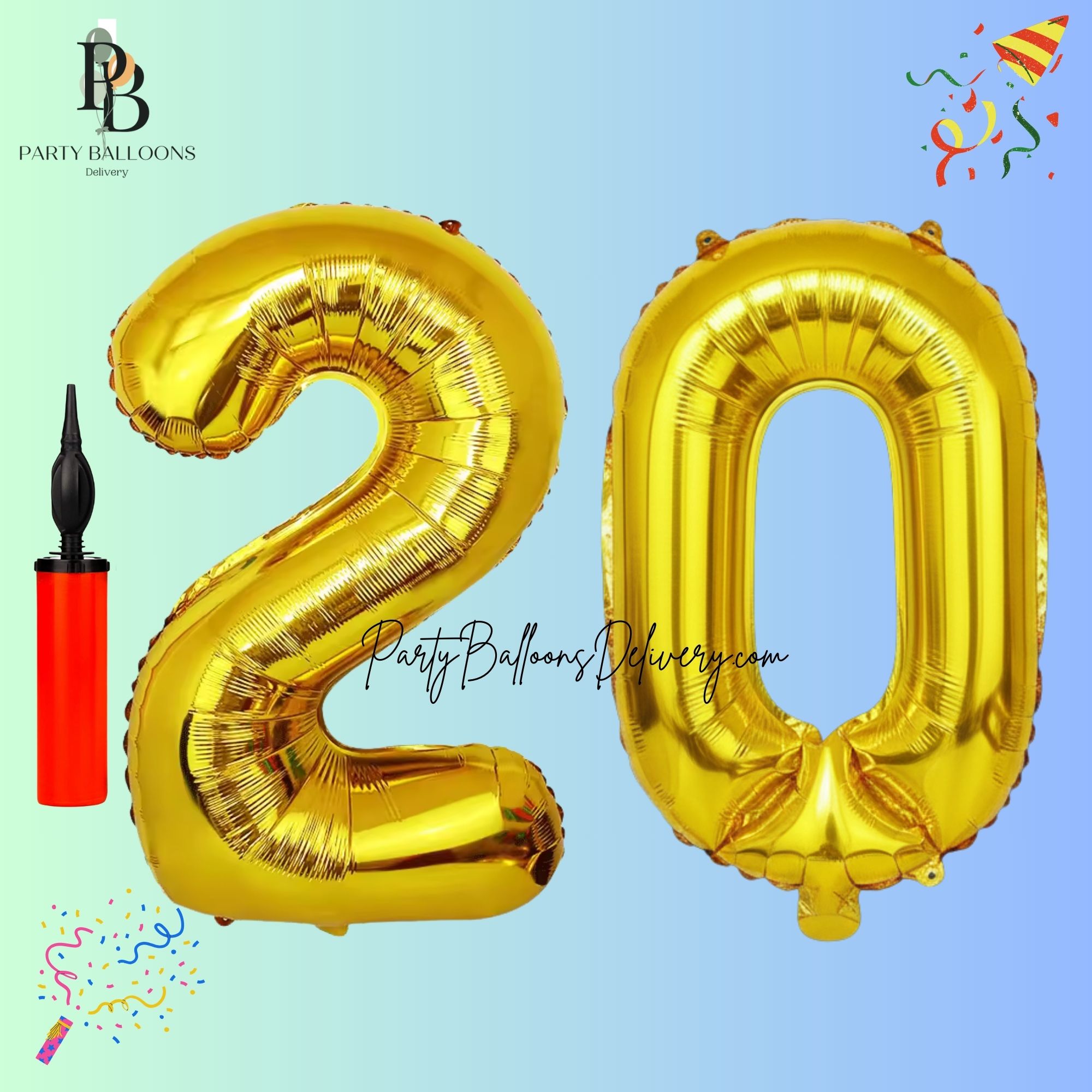 32″ Gold Number 20 Balloon With Pump