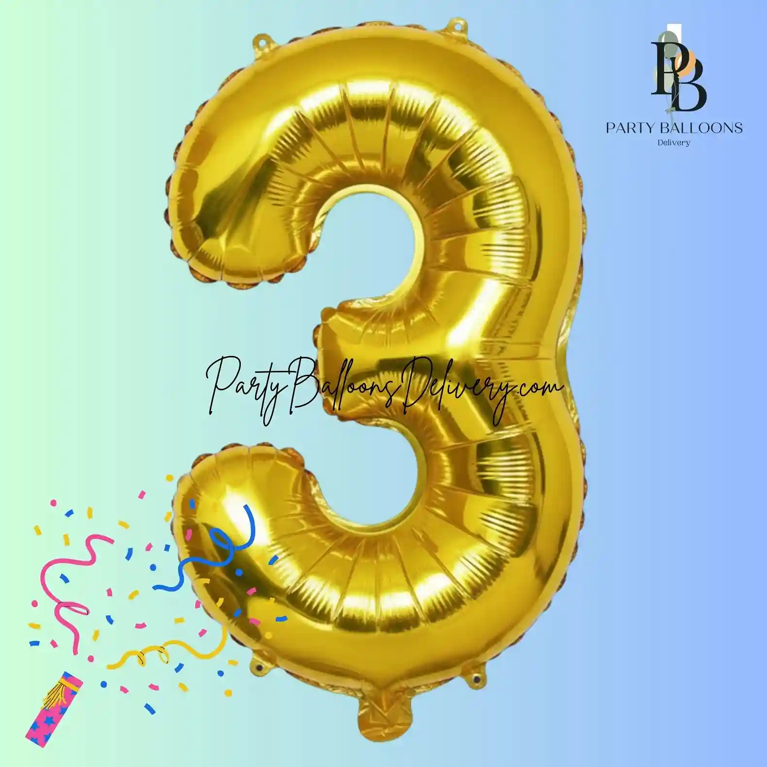 40 Inch Big Gold Large Number 3 Mylar _ Foil Balloon For Helium & Air Filled Premium Self-Seal Balloons, For Birthday, Anniversary, Graduation, Or Any Milestone Party Decoration PARTY BALLOONS DELIVERY