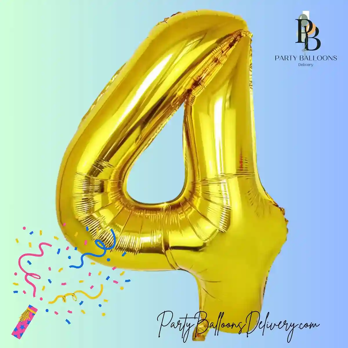 40 Inch Big Gold Large Number 4 Mylar _ Foil Balloon For Helium & Air Filled Premium Self-Seal Balloons, For Birthday, Anniversary, Graduation, Or Any Milestone Party Decoration PARTY BALLOONS DELIVERY