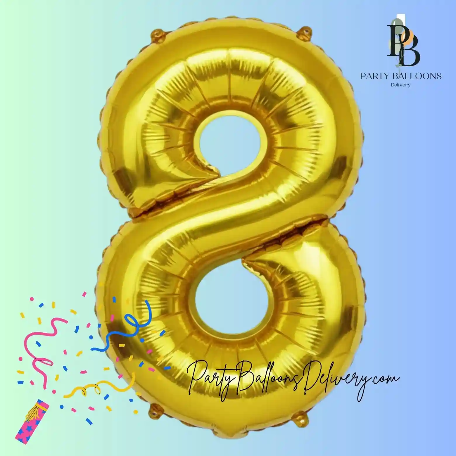 40 Inch Big Gold Large Number 8 Mylar _ Foil Balloon For Helium & Air Filled Premium Self-Seal Balloons, For Birthday, Anniversary, Graduation, Or Any Milestone Party Decoration PARTY BALLOONS DELIVERY